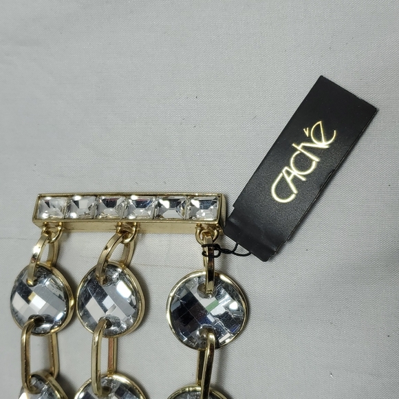 Cache 3 strand gold tone bracelet with large links & faceted crystals - Picture 2 of 5